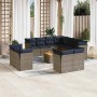 Set sofás de jardín con cojines 12 piezas ratán sintético gris