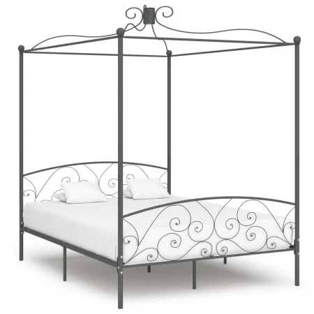 Estructura de cama con dosel metal gris 160x200 cm de vidaXL, Camas y somieres - Ref: Foro24-284484, Precio: 220,58 €, Descue...