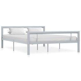 Grau-weißes Metallbettgestell 160x200 cm von vidaXL, Betten und Lattenroste - Ref: Foro24-284560, Preis: 122,52 €, Rabatt: %