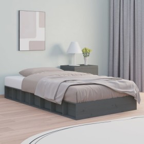 Gray solid wood double bed frame 135x190 cm by vidaXL, Beds and slatted bases - Ref: Foro24-820713, Price: 144,07 €, Discount: %