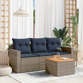 Set de sofás de jardín 4 pzas con cojines ratán sintético gris