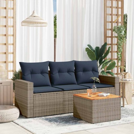 Set de sofás de jardín 4 pzas con cojines ratán sintético gris