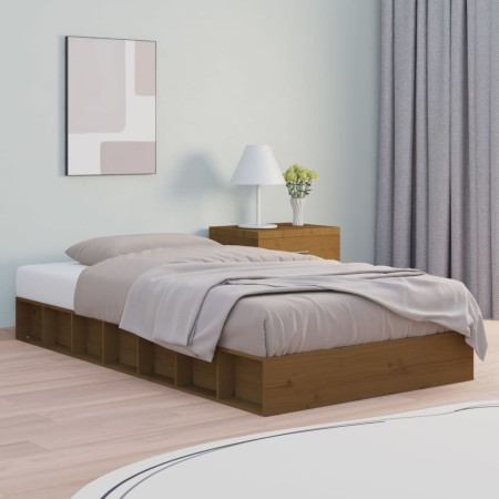 Honey brown solid wood single bed frame 75x190 cm by vidaXL, Beds and slatted bases - Ref: Foro24-820699, Price: 136,60 €, Di...