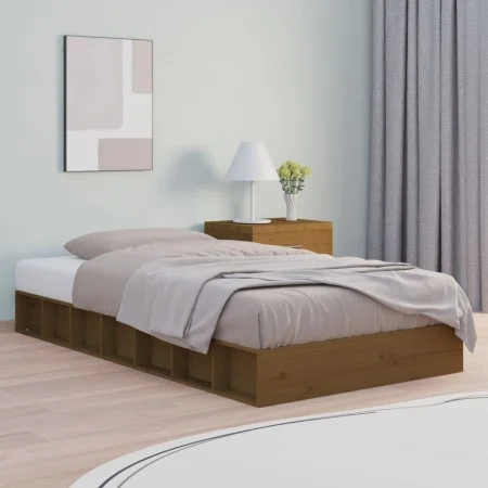 Honey brown solid wood single bed frame 75x190 cm by vidaXL, Beds and slatted bases - Ref: Foro24-820699, Price: 134,24 €, Di...