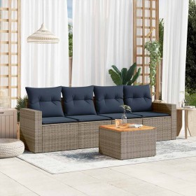 Set de sofás de jardín 5 pzas con cojines ratán sintético gris