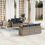 Set de sofás de jardín 6 pzas con cojines ratán sintético gris