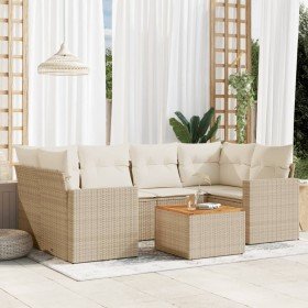 Set sofás de jardín 7 piezas y cojines ratán sintético beige Set sofás de jardín 7 piezas y cojines ratán sintético beige