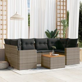 Set de sofás de jardín 7 piezas con cojines ratán PE gris en Conjuntos de jardín | Comprar online en Foro24