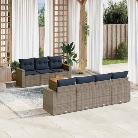 Set de sofás de jardín 8 pzas con cojines ratán sintético gris