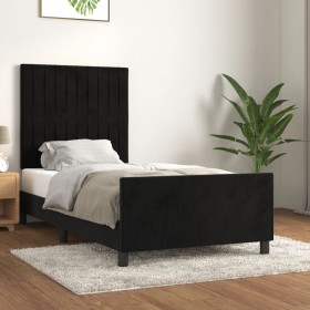 Estructura de cama con cabecero de terciopelo negro 90x190 cm