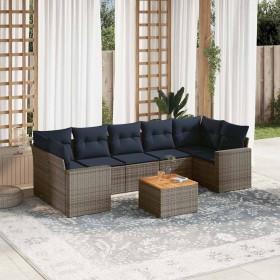 Set de sofás de jardín 8 pzas con cojines ratán sintético gris