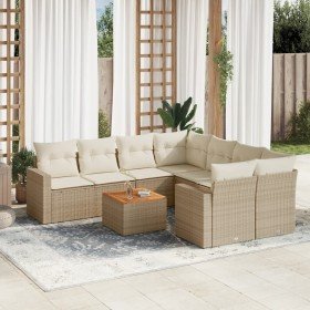 Set de sofás de jardín 9 pzas con cojines ratán sintético beige en Conjuntos de jardín | Comprar online en Foro24