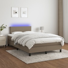 Cama box spring con colchón LED tela gris taupe 120x200 cm