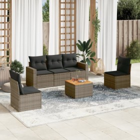 Set de muebles de jardín 6 pzas y cojines ratán sintético gris en Conjuntos de jardín | Comprar online en Foro24