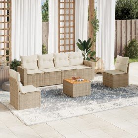 Set sofás de jardín 7 piezas y cojines ratán sintético beige Set sofás de jardín 7 piezas y cojines ratán sintético beige