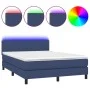 Box spring bed with mattress and LED blue fabric 140x200 cm by vidaXL, Beds and slatted bases - Ref: Foro24-3133003, Price: 4...