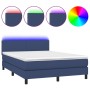 Cama box spring con colchón y LED tela azul 140x200 cm