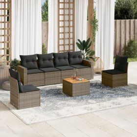 Set de sofás de jardín 7 piezas con cojines ratán PE gris en Conjuntos de jardín | Comprar online en Foro24