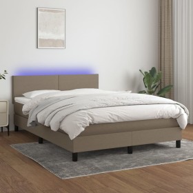 Cama box spring con colchón LED tela gris taupe 14