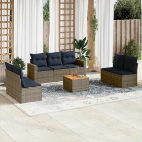 Set de sofás de jardín 8 pzas con cojines ratán sintético gris