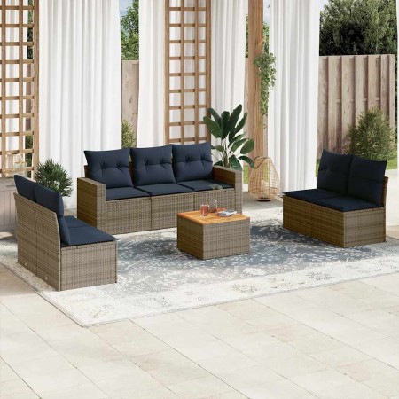 Set de sofás de jardín 8 pzas con cojines ratán sintético gris