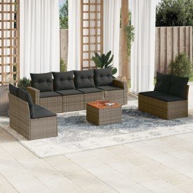 Set de muebles de jardín 9 pzas y cojines ratán sintético gris