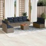 Set de sofás de jardín 9 pzas con cojines ratán sintético gris
