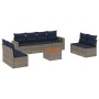 Set de sofás de jardín 9 pzas con cojines ratán sintético gris