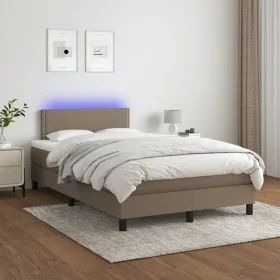 Box spring bed with mattress and LED taupe gray fabric 120x200 cm by vidaXL, Beds and slatted bases - Ref: Foro24-3133065, Pr...