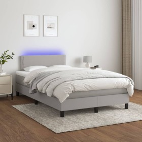Cama box spring con colchón tela y LED gris claro 120x200 cm