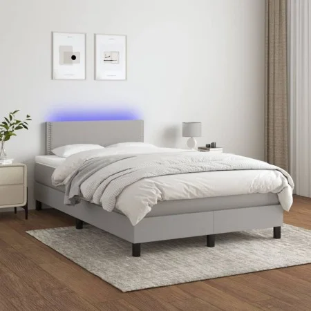 Box spring bed with fabric mattress and light gray LED 120x200 cm by vidaXL, Beds and slatted bases - Ref: Foro24-3133061, Pr...