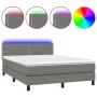 Box spring bed mattress and LED lights dark gray fabric 140x200 cm by vidaXL, Beds and slatted bases - Ref: Foro24-3133078, P...