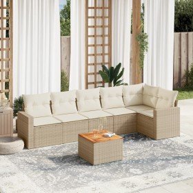 Set sofás de jardín 7 piezas y cojines ratán sintético beige Set sofás de jardín 7 piezas y cojines ratán sintético beige
