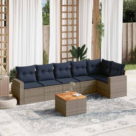 Set de sofás de jardín 7 pzas con cojines ratán sintético gris