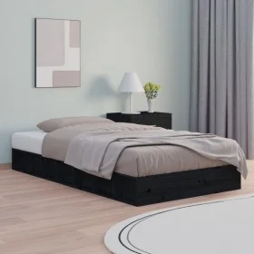 Black single solid wood bed frame 75x190 cm by vidaXL, Beds and slatted bases - Ref: Foro24-820700, Price: 102,97 €, Discount: %