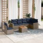 Set de sofás de jardín 7 pzas con cojines ratán sintético gris