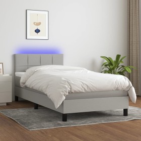 Cama box spring colchón y luces LED tela gris claro 100x200 cm de vidaXL, Camas y somieres - Ref: Foro24-3133133, Precio: 332...
