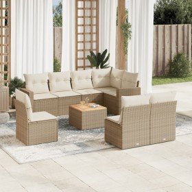 Set de sofás de jardín 9 pzas con cojines ratán sintético beige