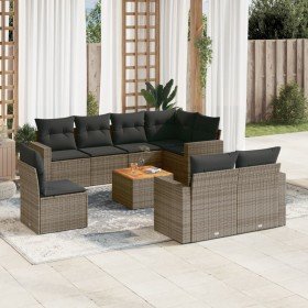 Set de muebles de jardín 9 pzas y cojines ratán sintético gris Set de muebles de jardín 9 pzas y cojines ratán sintético gris