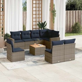 Set de sofás de jardín 9 pzas con cojines ratán sintético gris