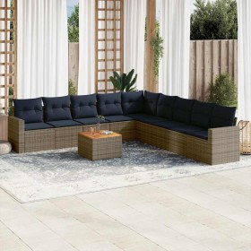 Set de sofás de jardín 10 pzas con cojines ratán sintético gris