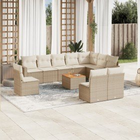Set de sofás de jardín 11pzas con cojines ratán sintético beige Set de sofás de jardín 11pzas con cojines ratán sintético beige