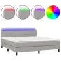 Box spring bed mattress and LED lights light gray fabric 160x200 cm by vidaXL, Beds and slatted bases - Ref: Foro24-3133165, ...