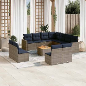 Set sofás de jardín con cojines 12 piezas ratán sintético gris