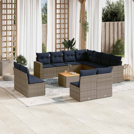 Set sofás de jardín con cojines 12 piezas ratán sintético gris