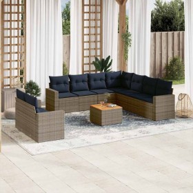 Set de sofás de jardín 10 pzas con cojines ratán sintético gris