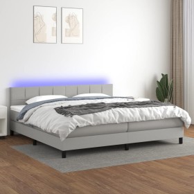 Cama box spring con colchón tela y LED gris claro 200x200 cm