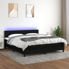 Box spring bed mattress and LED lights black fabric 160x200 cm by vidaXL, Beds and slatted bases - Ref: Foro24-3133167, Price...