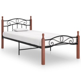 Estructura de cama metal y madera maciza de roble 100x200 cm