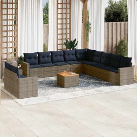 Set sofás de jardín con cojines 12 piezas ratán sintético gris